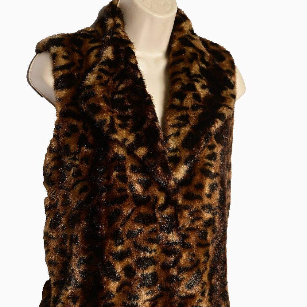 CALVIN KLEIN Rich Brown & Black Faux Fur Sleeveless Vest with Pockets - Large - Picture 4 of 7